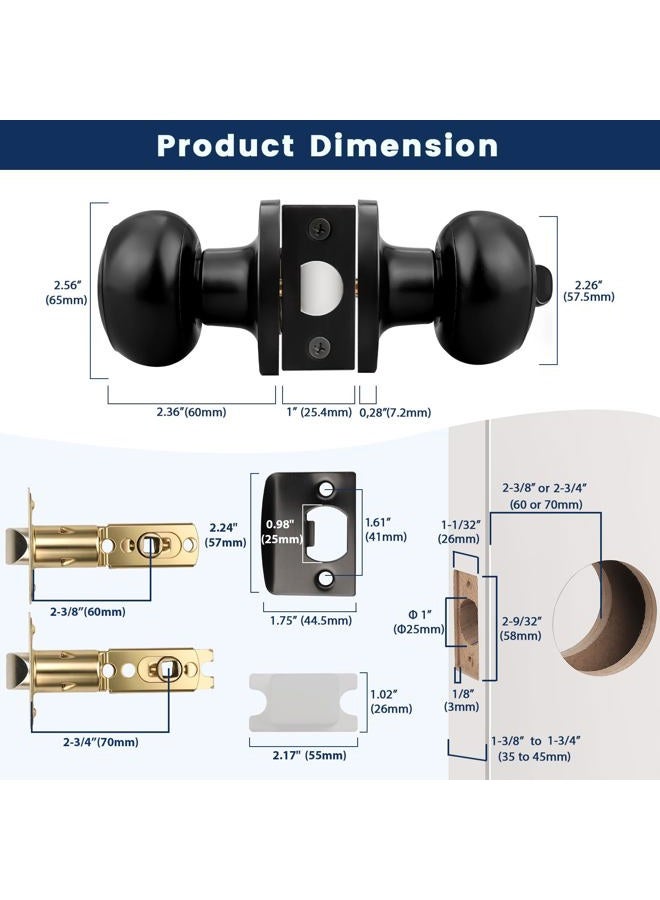 Orger 10 Pack Matte Black Privacy Door Knobs Interior, Classic Round Shape Bedroom Doorknobs with Lock, Keyless Modern Design Door Lockset for Bathroom and Bedroom - Image 2
