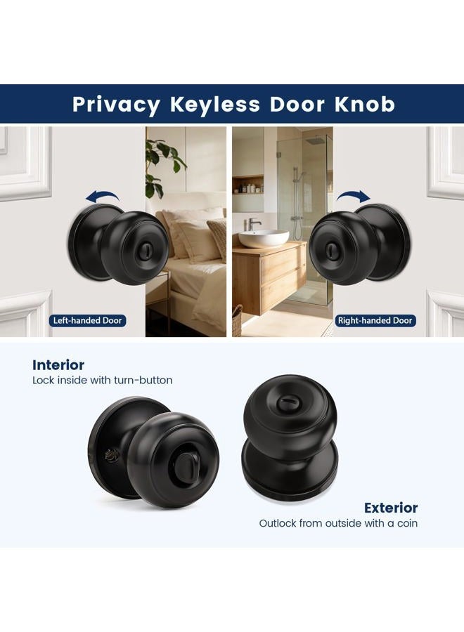 Orger 10 Pack Matte Black Privacy Door Knobs Interior, Classic Round Shape Bedroom Doorknobs with Lock, Keyless Modern Design Door Lockset for Bathroom and Bedroom - Image 5