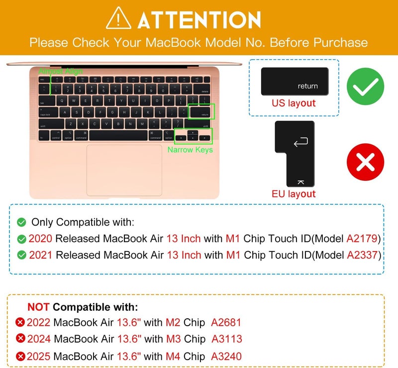 CaseBuy Premium Ultra Thin Keyboard Cover for MacBook Air 13.3 inch 2021 2020 Model A2179 A2337 M1 Chip, MacBook Air 13 inch M1 TPU Protective Skin(Not Fit 2022-2025 Air M2 M3 M4 A2681 A3113 A3240) - Image 2