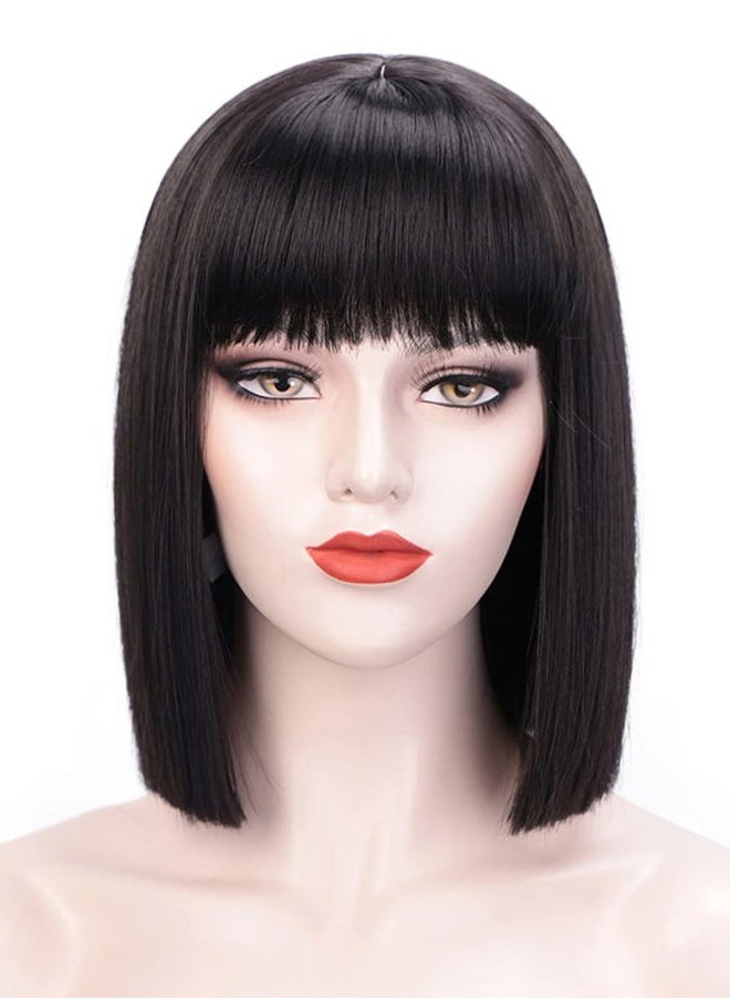 Juziviee - Short Black Wigs for Women Costume 12'' Black Bob Wig with Bangs Cute Natural Soft Hair Wigs for Daily Party AD016BK1 - Image 1