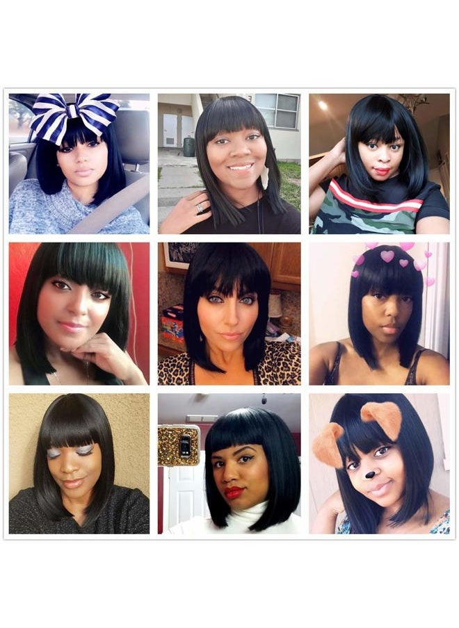 Juziviee - Short Black Wigs for Women Costume 12'' Black Bob Wig with Bangs Cute Natural Soft Hair Wigs for Daily Party AD016BK1 - Image 1