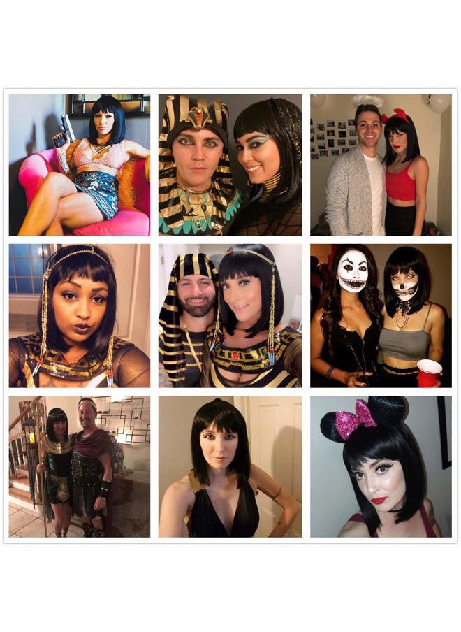 Juziviee - Short Black Wigs for Women Costume 12'' Black Bob Wig with Bangs Cute Natural Soft Hair Wigs for Daily Party AD016BK1 - Image 1