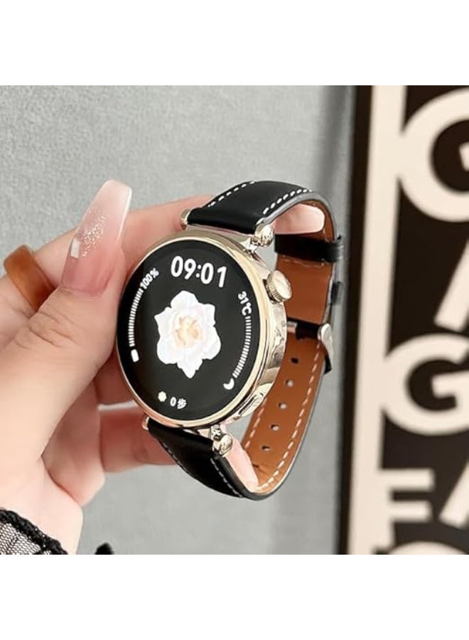 Ecosystem 18mm Lather Strap Compatible with Huawei Watch Gt 6 41mm/Gt5 Pro 42mm/GT5 41mm/GT4 41 mm/Huawei Watch 5 42mm, Lather Band for all watches using 18mm width Strap (Black) - Image 1