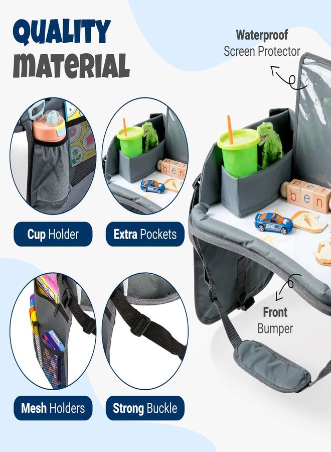 WITRIP Kids Travel Tray with Dry Erase Board - Car Seat Tray for Kids Travel, Carseat Table Top for Toddler, Lap Desk for Car Seat, Activity Organizer & Snack Holder, Road Trip Essentials for Kid (Gray) - Image 3