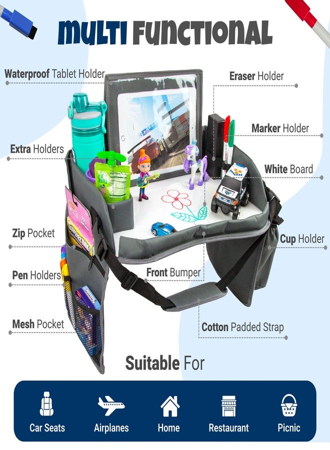 WITRIP Kids Travel Tray with Dry Erase Board - Car Seat Tray for Kids Travel, Carseat Table Top for Toddler, Lap Desk for Car Seat, Activity Organizer & Snack Holder, Road Trip Essentials for Kid (Gray) - Image 4