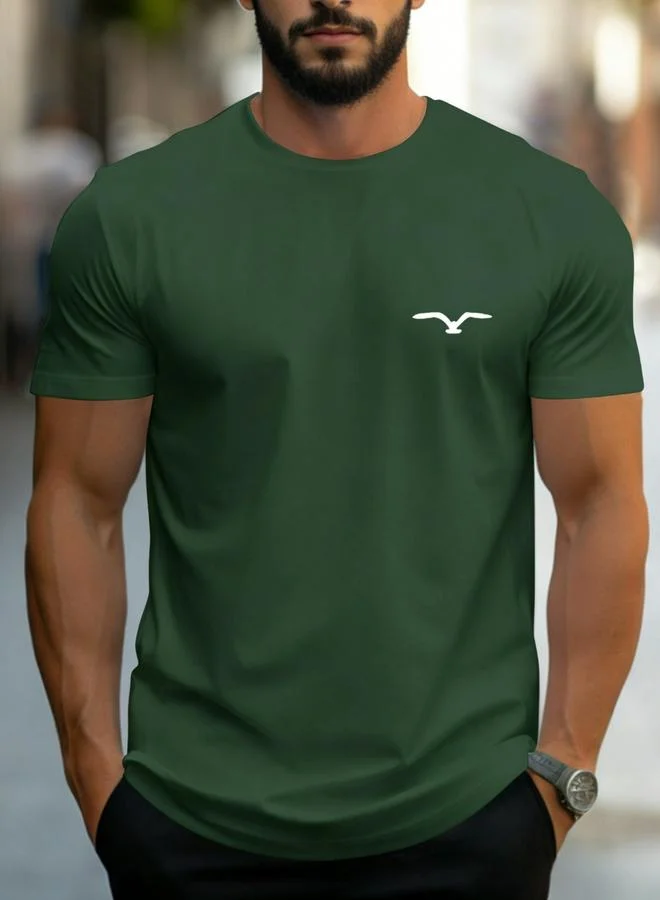 Take Two Dark Green Round Neck Regular Fit T-Shirt