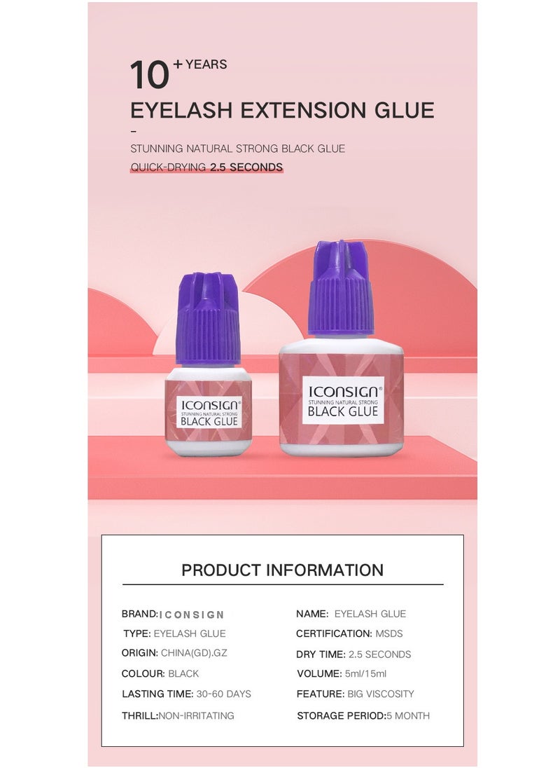 ICONSIGN - 45 Days Long Lasting 5 ml Natural Strong Black Glue For False Eyelash Extensions - Image 1