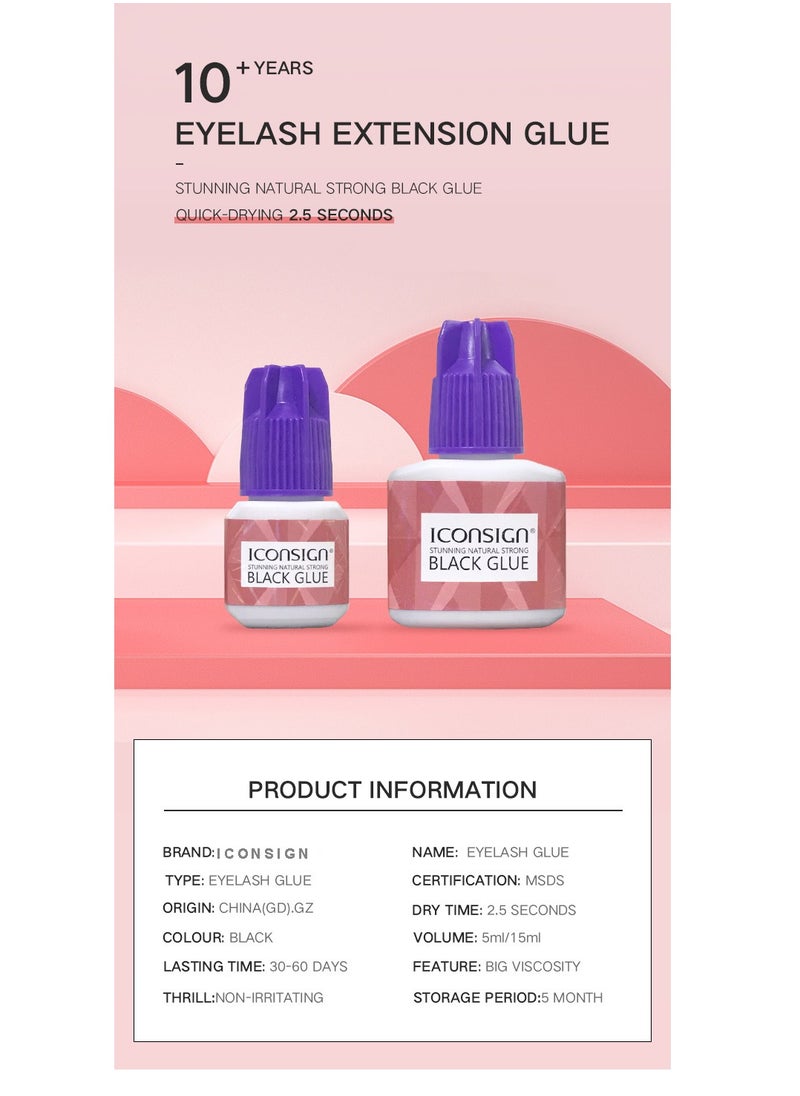 ICONSIGN - 45 Days Long Lasting 5 ml Natural Strong Black Glue For False Eyelash Extensions - Image 1
