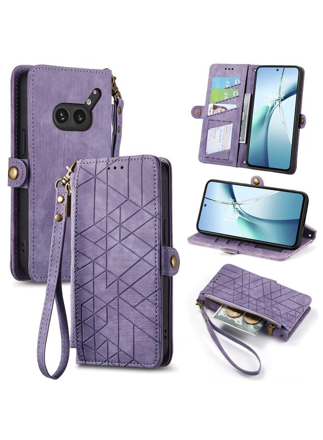 Case For Nothing Phone 2a Plus Geometric Zipper Wallet Side Buckle Leather Phone Case