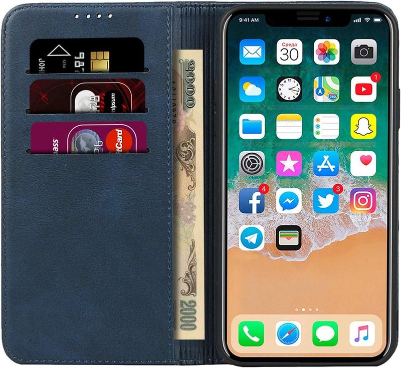 iCoverCase for iPhone 11 Pro Max Wallet Case with Card Holder, PU Leather Magnetic Kickstand Feature Shockproof Protective Flip Cover Case - Blue - Image 2
