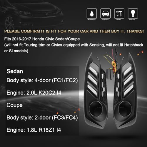 BIHEE Daytime Running Light Assembly for Honda Civic 2016 2017 2018, 2 Color DRL Driving Fog Lamp Waterproof Bright Amber Turn Signal Light Assembly Kit,1 Pair - Image 4