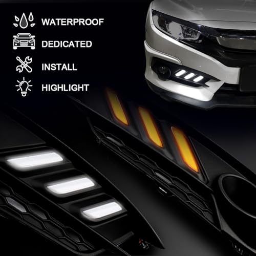 BIHEE Daytime Running Light Assembly for Honda Civic 2016 2017 2018, 2 Color DRL Driving Fog Lamp Waterproof Bright Amber Turn Signal Light Assembly Kit,1 Pair - Image 5