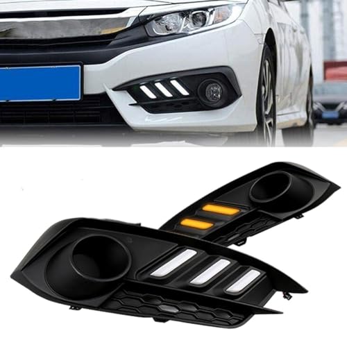 BIHEE Daytime Running Light Assembly for Honda Civic 2016 2017 2018, 2 Color DRL Driving Fog Lamp Waterproof Bright Amber Turn Signal Light Assembly Kit,1 Pair - Image 1