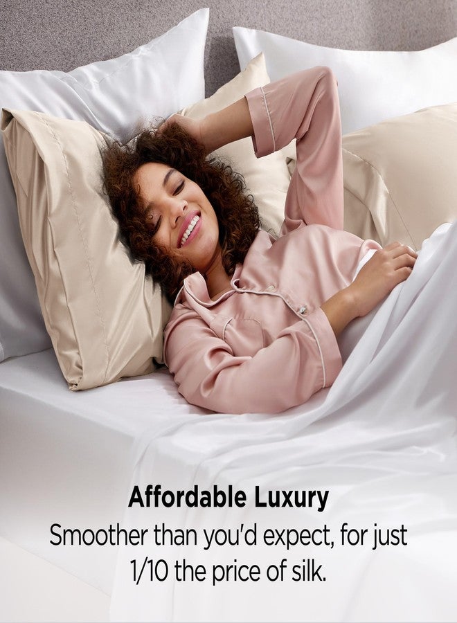 Bedsure Satin Pillowcases, Similar to Silk Pillow Cases Queen Size Set of 2, Cooling Pillow Case for Sleeping Women with Envelope Closure, Gifts for Women Men, Beige, 20x30 Inches, 2pcs - Image 5
