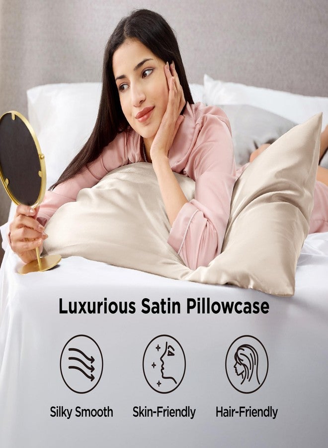 Bedsure Satin Pillowcases, Similar to Silk Pillow Cases Queen Size Set of 2, Cooling Pillow Case for Sleeping Women with Envelope Closure, Gifts for Women Men, Beige, 20x30 Inches, 2pcs - Image 3