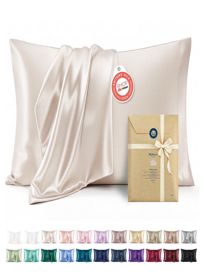 Bedsure Satin Pillowcases, Similar to Silk Pillow Cases Queen Size Set of 2, Cooling Pillow Case for Sleeping Women with Envelope Closure, Gifts for Women Men, Beige, 20x30 Inches, 2pcs - Image 1