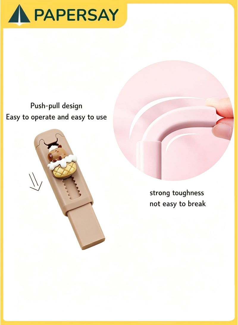 PAPERSAY 4 Pieces Retractable Erasers, Cute Capybara Erasers, Pencil Erasers , Push-Pull Rubber Eraser for Kids Boys Girls Students Capybara Lovers, School Office Supply Stationery - Image 3