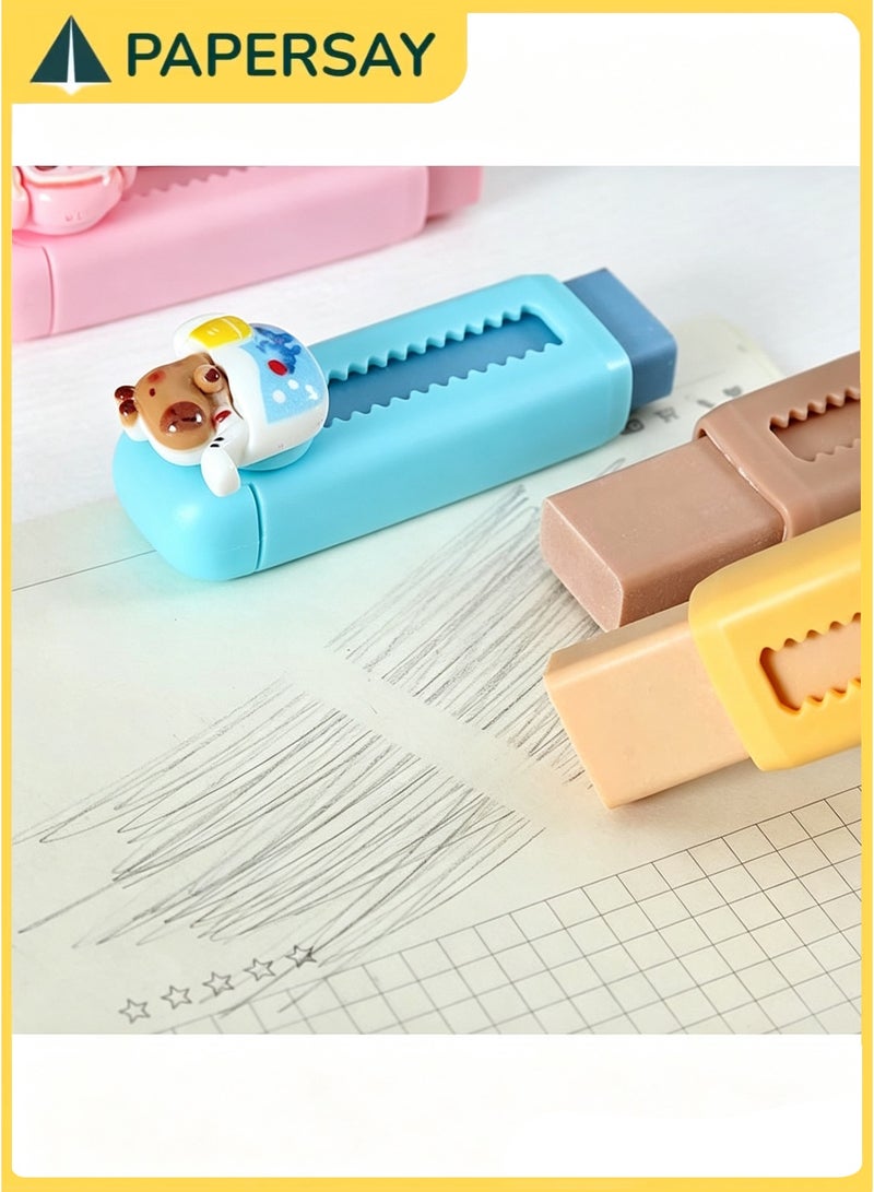 PAPERSAY 4 Pieces Retractable Erasers, Cute Capybara Erasers, Pencil Erasers , Push-Pull Rubber Eraser for Kids Boys Girls Students Capybara Lovers, School Office Supply Stationery - Image 5