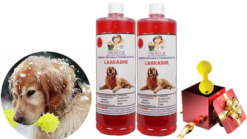swacch Labrador Dog Shampoo + Dumbbell Toy I Durable Rubber Dog Toy for Chewing I Playing,Teeth Cleaning & Training Toy I Combo Pack I 1 Litre Pack of 2 Jasmine - Image 1