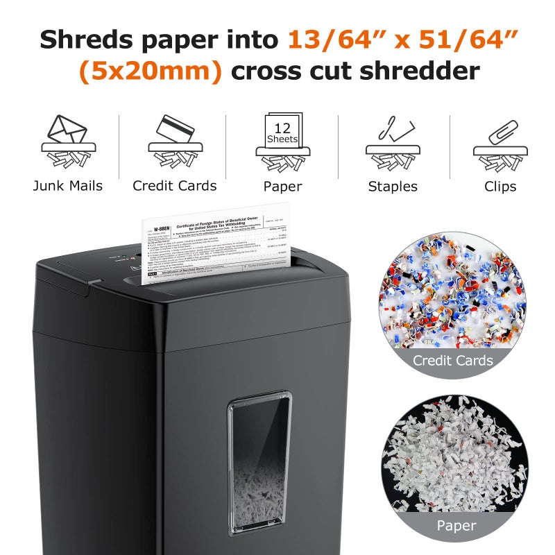 Bonsaii 12-Sheet Cross Cut Paper Shredder, 5.5 Gal Home Office Heavy Duty Shredder for Paper, Credit Card, Mail, Staples, with Transparent Window, High Security Level P-4 (C275-A) - Image 3