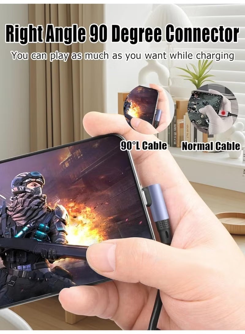 كابل شحن سريع لـ USB A إلى USB C مموج بزاوية 90 درجة، طول 3.2 قدم، نوع C بزاوية قائمة قابل للسحب، لنقل البيانات في السيارات وAndroid Auto وSamsung والألعاب - Image 4