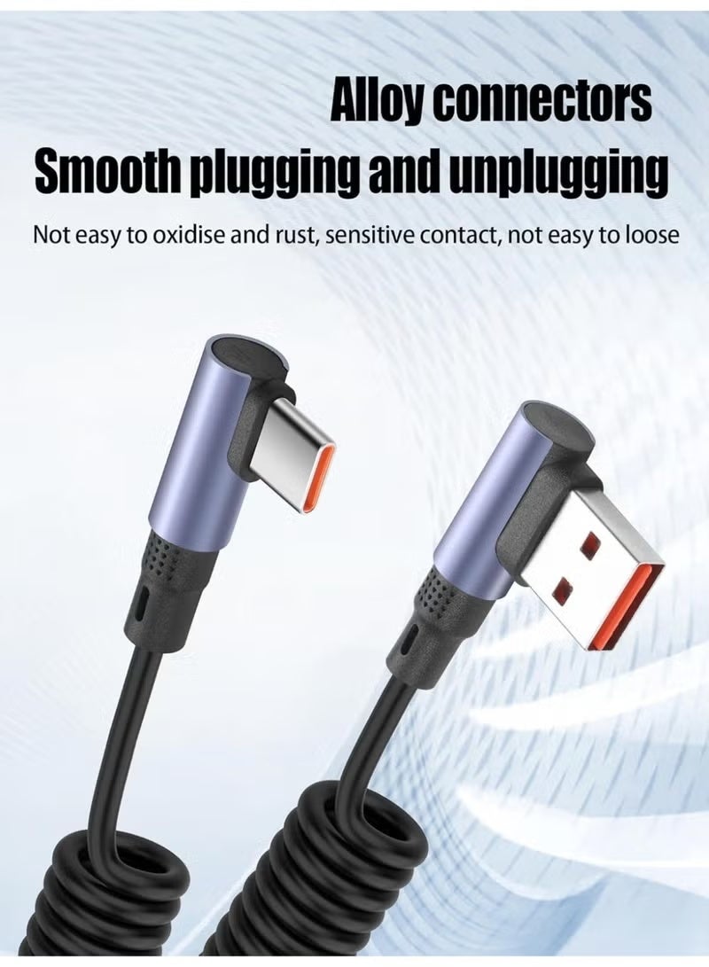 كابل شحن سريع لـ USB A إلى USB C مموج بزاوية 90 درجة، طول 3.2 قدم، نوع C بزاوية قائمة قابل للسحب، لنقل البيانات في السيارات وAndroid Auto وSamsung والألعاب - Image 5