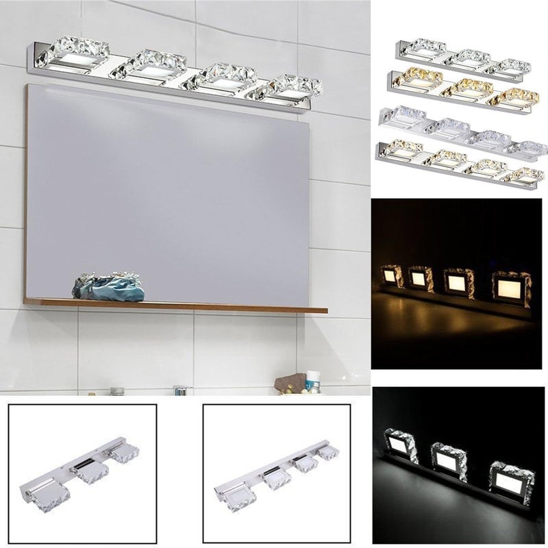 klarako Bathroom Light Fixtures,Modern Bathroom LED Crystal Wall Lamp Fixtures Mirror Light Make-up Vanity Light 3 Lights Warm White Wall LED Lamps - Image 5