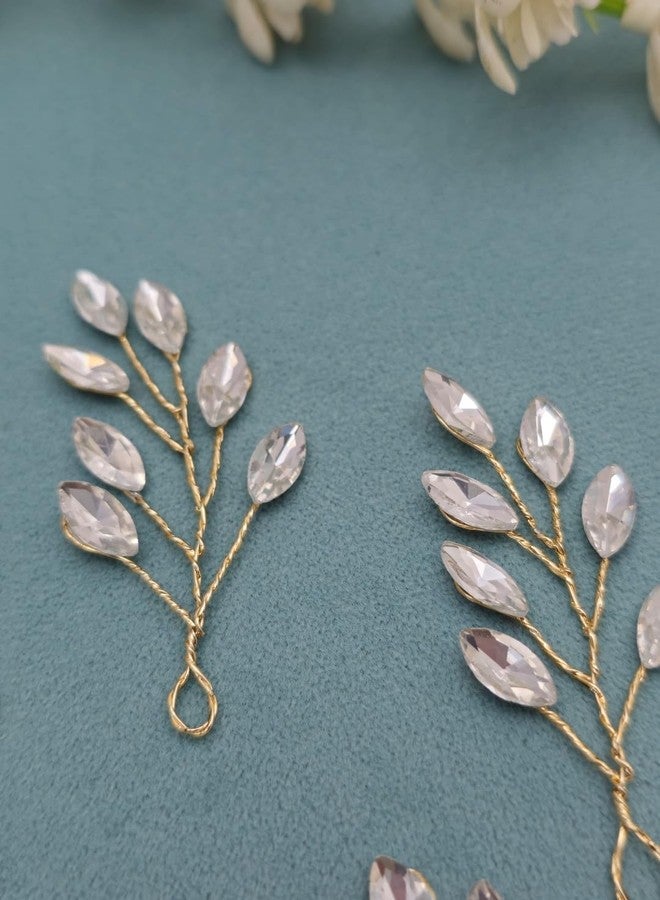 Twinsho Crystal Leaf Hair Pins, Gold Wire Bridal Hair Accessories, Wedding Mini Marquise Hair Pin for Women and Girls, Set of 5 (Silver) - Image 3