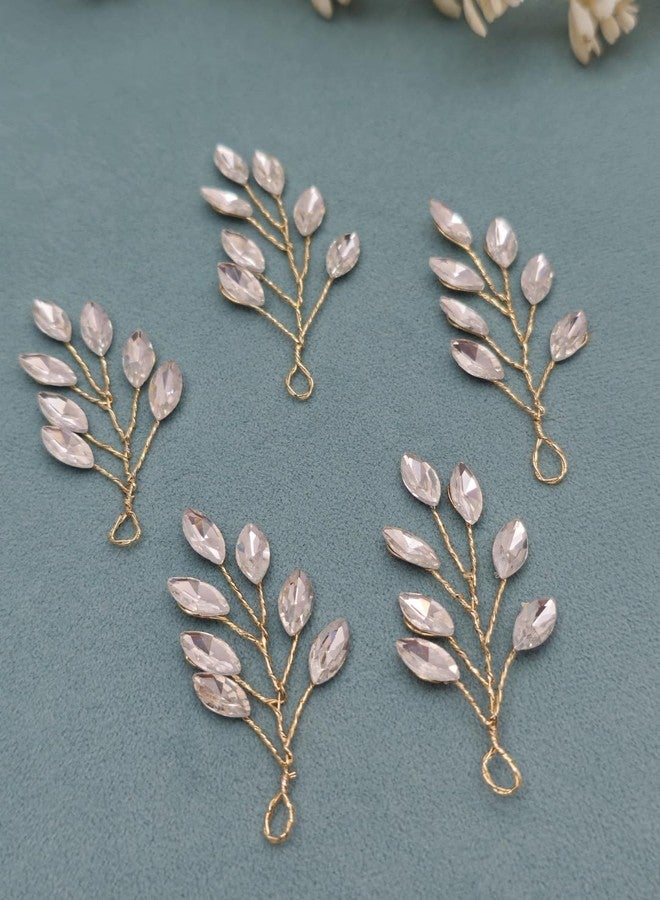 Twinsho Crystal Leaf Hair Pins, Gold Wire Bridal Hair Accessories, Wedding Mini Marquise Hair Pin for Women and Girls, Set of 5 (Silver) - Image 2