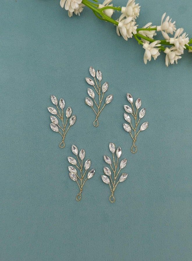Twinsho Crystal Leaf Hair Pins, Gold Wire Bridal Hair Accessories, Wedding Mini Marquise Hair Pin for Women and Girls, Set of 5 (Silver) - Image 1