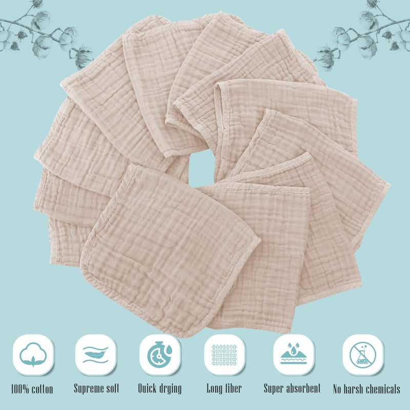 Cute Castle 12 Pack Muslin Burp Cloths for Baby - Ultra-Soft 100% Cotton Baby Washcloths - Large 20'' by 10'' Super Absorbent Milk Spit Up Rags - Burpy Cloths for Unisex, Boy, Girl - Brown - Image 2