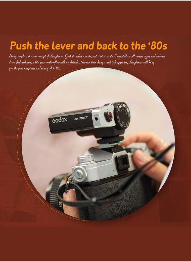 Godox - Godox Lux Junior Retro Camera Flash, GN12 with 7 Levels Flash Power, CCT 6000K±200K with S1/S2 Optical Control for Fuji, for Canon, for Nikon, for Sony, for Olympus Camera - Image 1