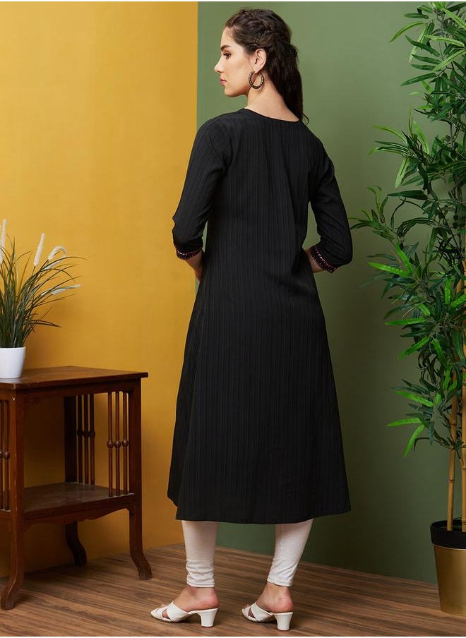 globus - Embroidered V-Neck A-Line Kurta by Styli - Image 1