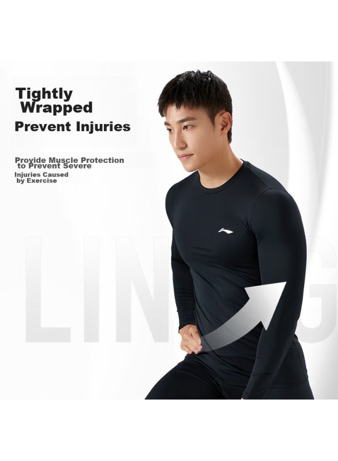 Li-Ning Li-ning Quick-dry Men's Compression Shirt, Long-sleeve Fitness Wear, Fleece-lined, Autumn And Winter Sports Top, Running, Basketball Training, Base Layer - Image 4