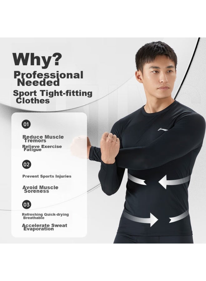 Li-Ning Li-ning Quick-dry Men's Compression Shirt, Long-sleeve Fitness Wear, Fleece-lined, Autumn And Winter Sports Top, Running, Basketball Training, Base Layer - Image 2