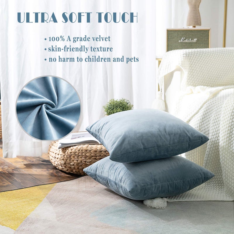 Stellhome Super Soft Decorative Velvet Cushion Covers Square Throw Pillow Covers for Bed Couch Sofa Bench, 20 x 20 inch (50 cm), Silver Blue, Pack of 2 Square Solid Throw Pillow Case - Image 2
