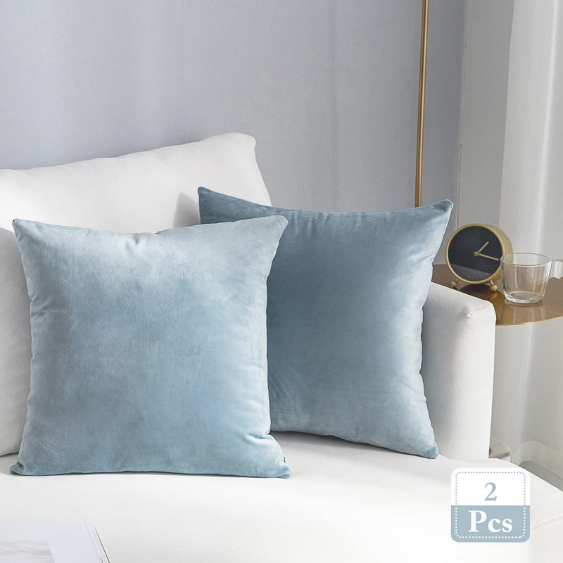 Stellhome Super Soft Decorative Velvet Cushion Covers Square Throw Pillow Covers for Bed Couch Sofa Bench, 20 x 20 inch (50 cm), Silver Blue, Pack of 2 Square Solid Throw Pillow Case - Image 1