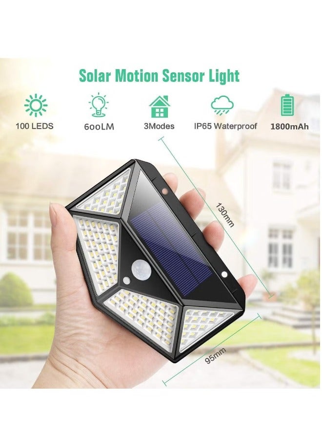 Pack Of 6 Pcs 100 Led Solar Outdoor Light Solar Motion Sensor Security Lights With 3 Lighting Modes Wireless Solar Wall Lights Waterproof Solar Powered Lights For Garden Home And Garage Use Black - Image 2