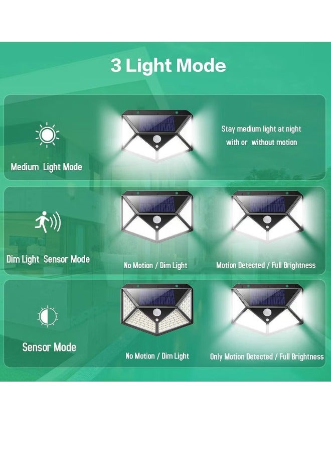 Pack Of 6 Pcs 100 Led Solar Outdoor Light Solar Motion Sensor Security Lights With 3 Lighting Modes Wireless Solar Wall Lights Waterproof Solar Powered Lights For Garden Home And Garage Use Black - Image 3