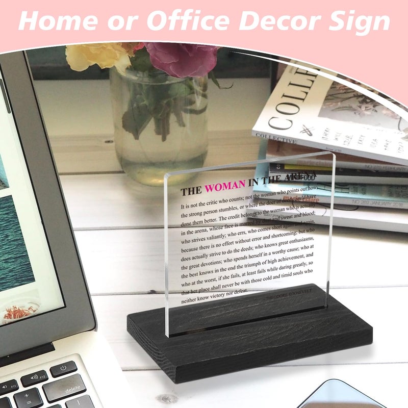 CINRLLA Inspirational Office Decor Sign for Cubicle Decor or Desk Decorations, the Woman in the Arena Office Desk DÃ©cor for Home Office, Motivational Gifts for Women Coworker Employee Friend, DSF83 - Image 2