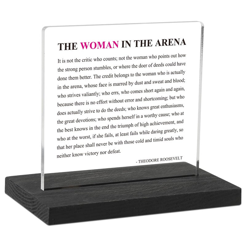 CINRLLA Inspirational Office Decor Sign for Cubicle Decor or Desk Decorations, the Woman in the Arena Office Desk DÃ©cor for Home Office, Motivational Gifts for Women Coworker Employee Friend, DSF83 - Image 1