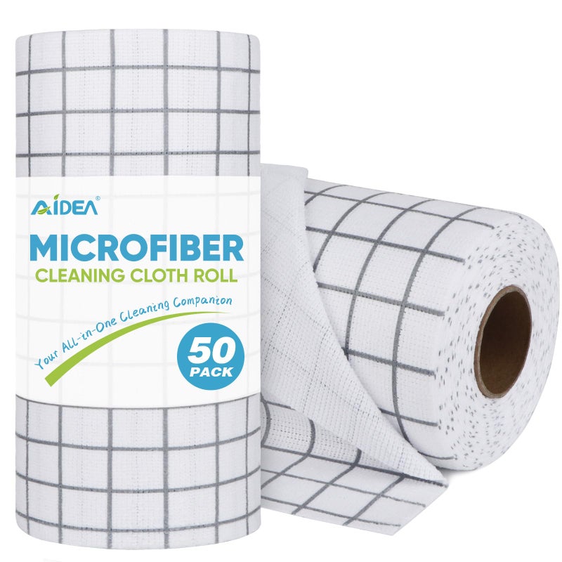 AIDEA Microfiber Cleaning Cloth Roll, 50PK, Microfiber Kitchen Towels, Reusable Paper Towels Tear Away Cloth, Lint Free Rags for House, Window, Cleaning Supplies 11.5"Ã—11.5" - Image 1