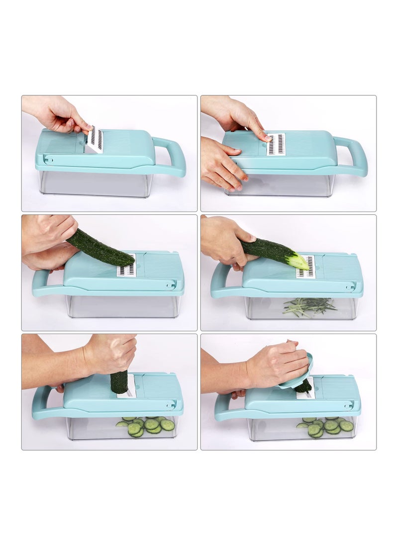 Generic - 14-in-1 Vegetable Chopper and Mandoline Slicer - Multifunctional Manual Grater and Cutter for Onions, Garlic, Carrots, Potatoes, Fruits, and Salads - Ideal Kitchen Tool in Blue. - Image 1