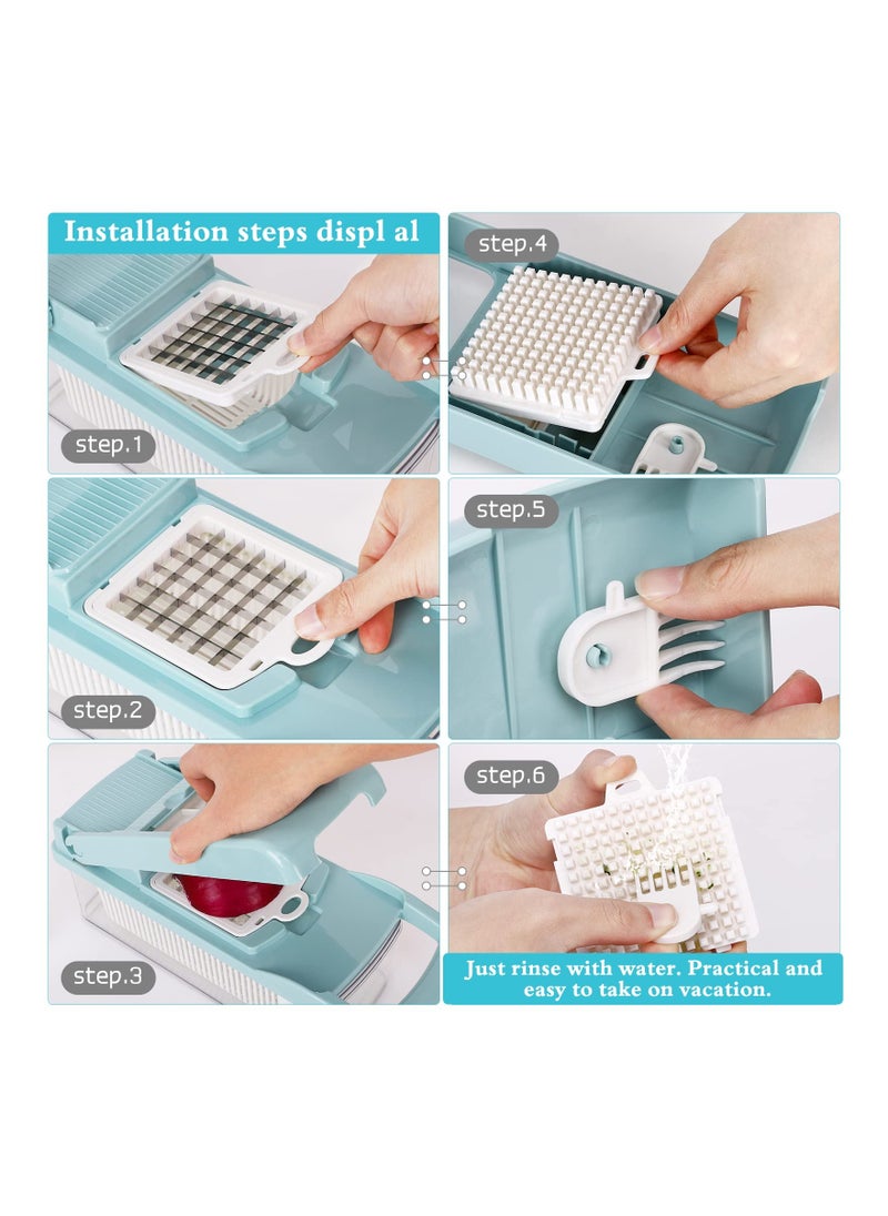 Generic - 14-in-1 Vegetable Chopper and Mandoline Slicer - Multifunctional Manual Grater and Cutter for Onions, Garlic, Carrots, Potatoes, Fruits, and Salads - Ideal Kitchen Tool in Blue. - Image 1