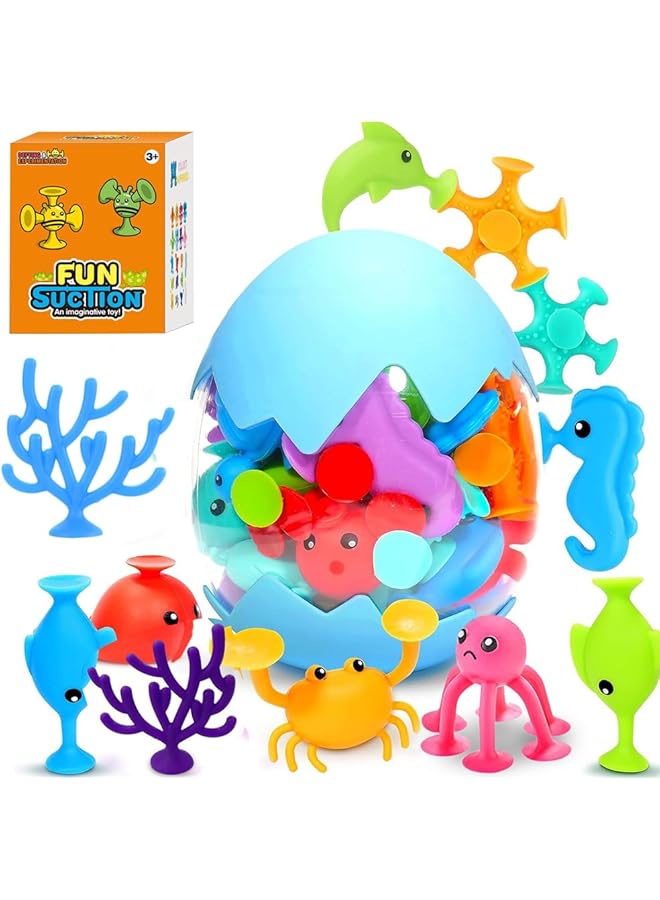 YARDHOBI Suction Bath Toys For Kids Fine Motor Window Toys Silicone Ocean Animal Suction Cup Toys With Dinosaur Eggshell No Mold Bath Toy Sensory Travel Toys For Toddlers Great For Autism/Add/Adhd (18Pcs) - Image 1