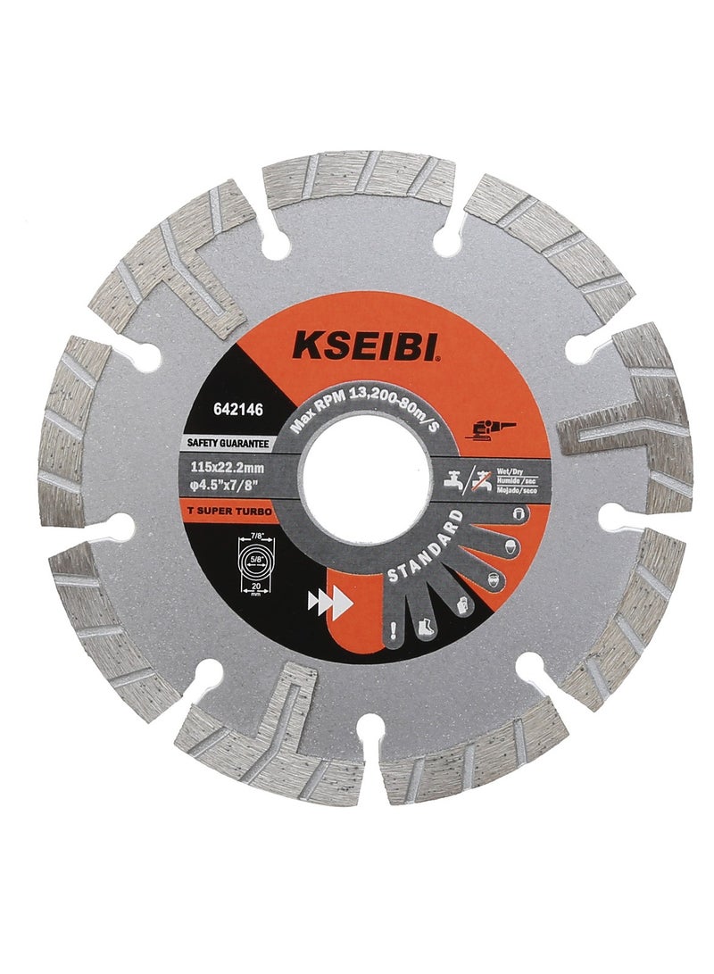 KSEIBI Sintered Diamond Discs/T Super Turbo 115x22.2MM – High-Speed Cutting Blade for Concrete, Stone & Masonry - Image 1