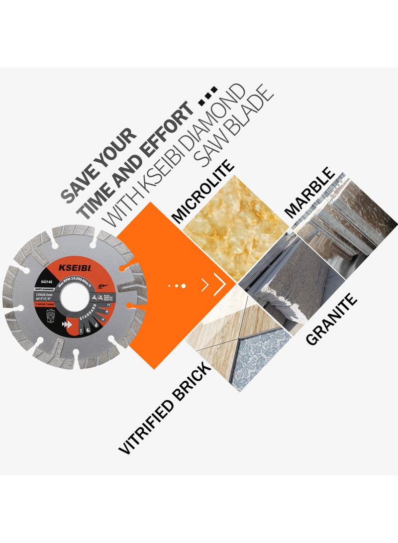 KSEIBI Sintered Diamond Discs/T Super Turbo 115x22.2MM – High-Speed Cutting Blade for Concrete, Stone & Masonry - Image 2