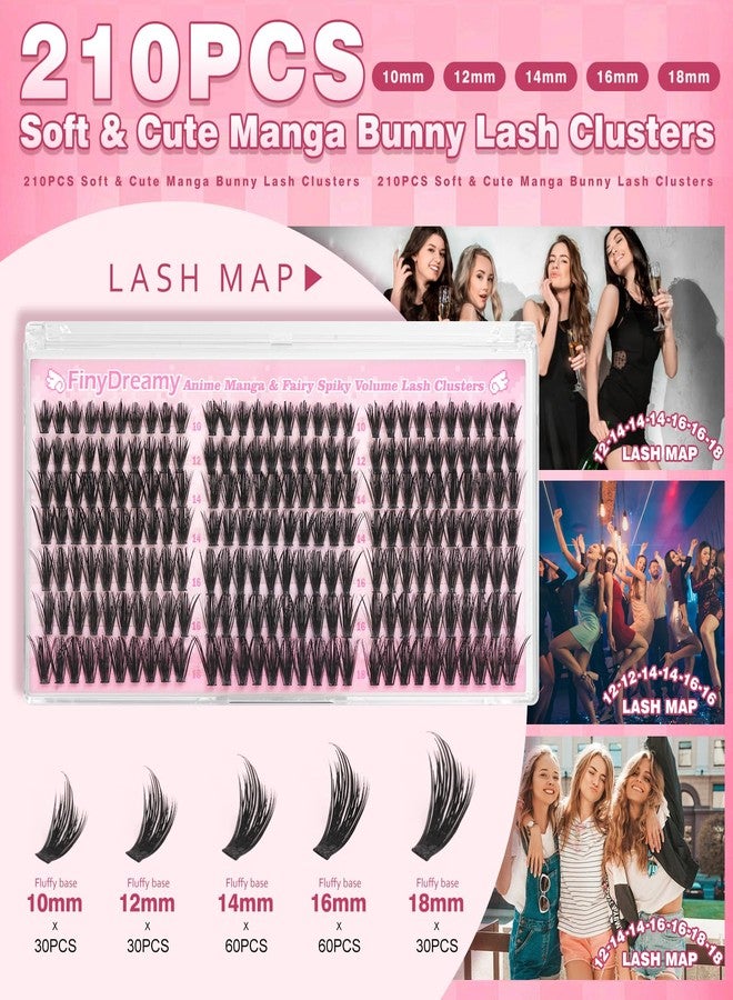FinyDreamy Manga Lash Clusters Kit Spikes Wispy Cluster Eyelash Extensions Kit Fluffy Fairy Individual Lashes Clusters Anime Volume Lash Extension Natural Lash Bond and Seal(D Curly 10-18mm 210PCS Kit) - Image 3