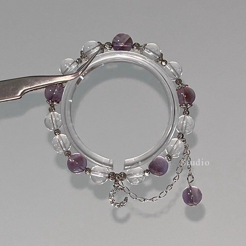 Natural Amethyst & Clear Quartz Crystal Bracelet, Multi Mixed Crystal Healing Wrist Bead Chain, Minimalist Luxury Energy Gemstone Jewelry Gift For Women