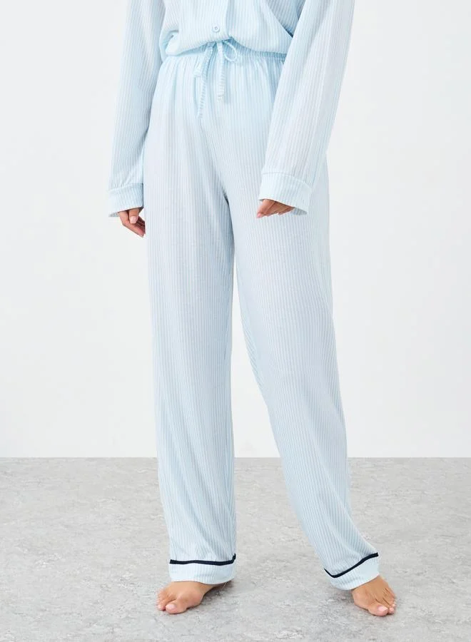Styli Styli Bow Striped Print Pocket Detail Shirt and Pyjama Set